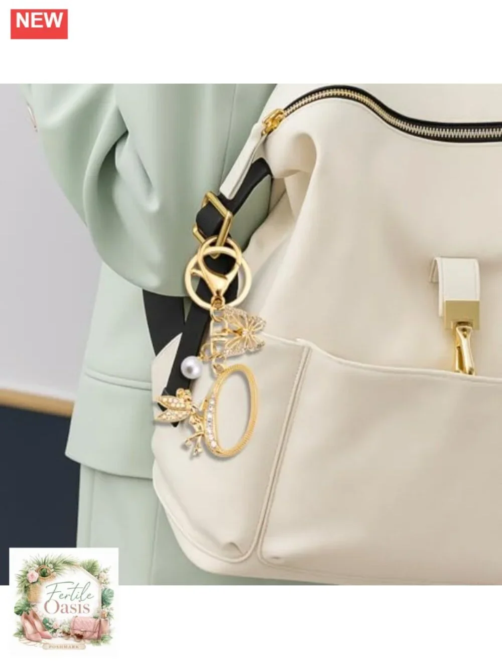 Butterfly Initial Keychain Bag Charm for Women Gold Purse Accessory